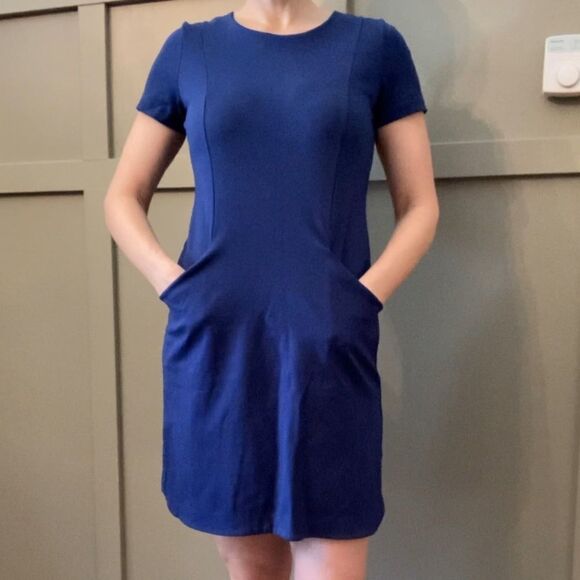 BANANA Republic Seamed Knit Sheath Dress With Pockets Blue Size 0 - Picture 5 of 10